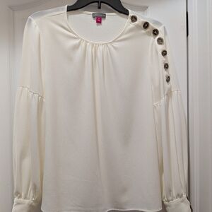 Vince Camuto Ivory Button-Shoulder Long Sleeve Blouse